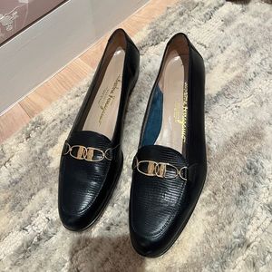 Ferragamo navy/black snakeskin loafers